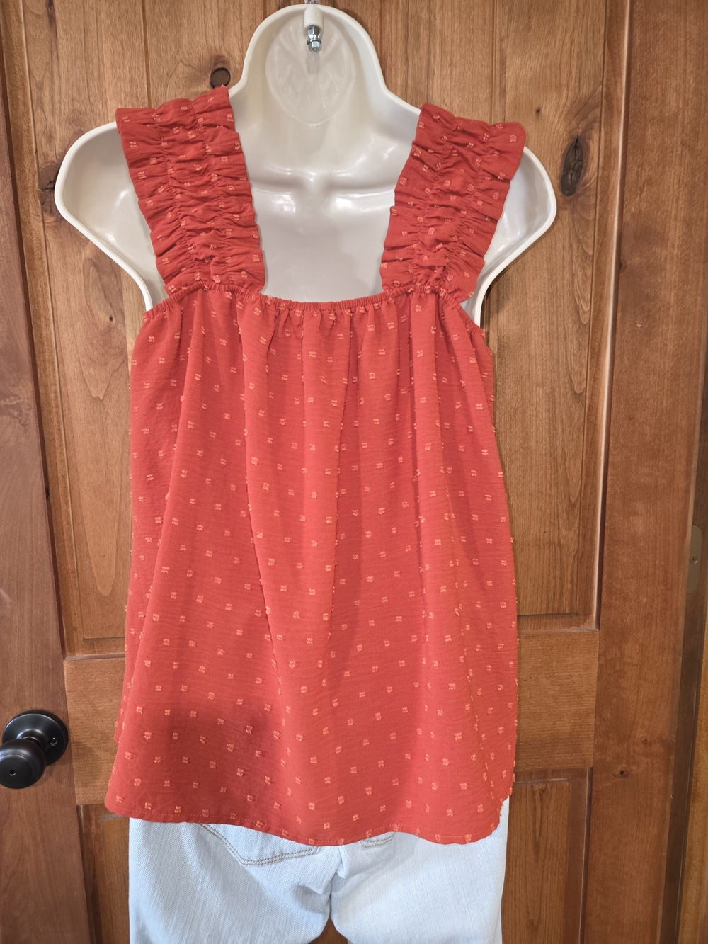 Women's Rust Ruffle Strap‎ Tank Top - Picture 3 of 7